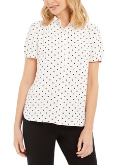 Anne Klein Dot-Print Button-Up Short-Sleeve Blouse - White/Black