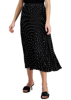 Anne Klein Dot-Print Chiffon Pull-On Pleated Skirt - Anne Black/anne White