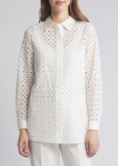 Anne Klein Eyelet Embroidered Cotton Button-Up Shirt