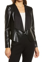 Anne Klein Faux Leather Drape Front Jacket in Anne Black at Nordstrom
