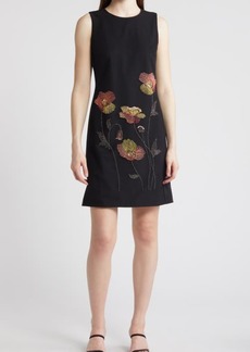 Anne Klein Floral Bead Embroidered Sleeveless Shift Dress
