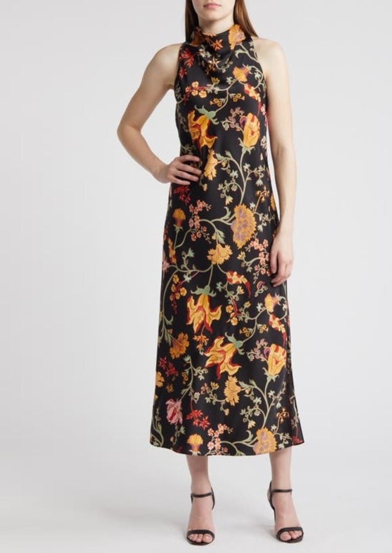 Anne Klein Floral Cowl Neck Sleeveless Satin Maxi Dress
