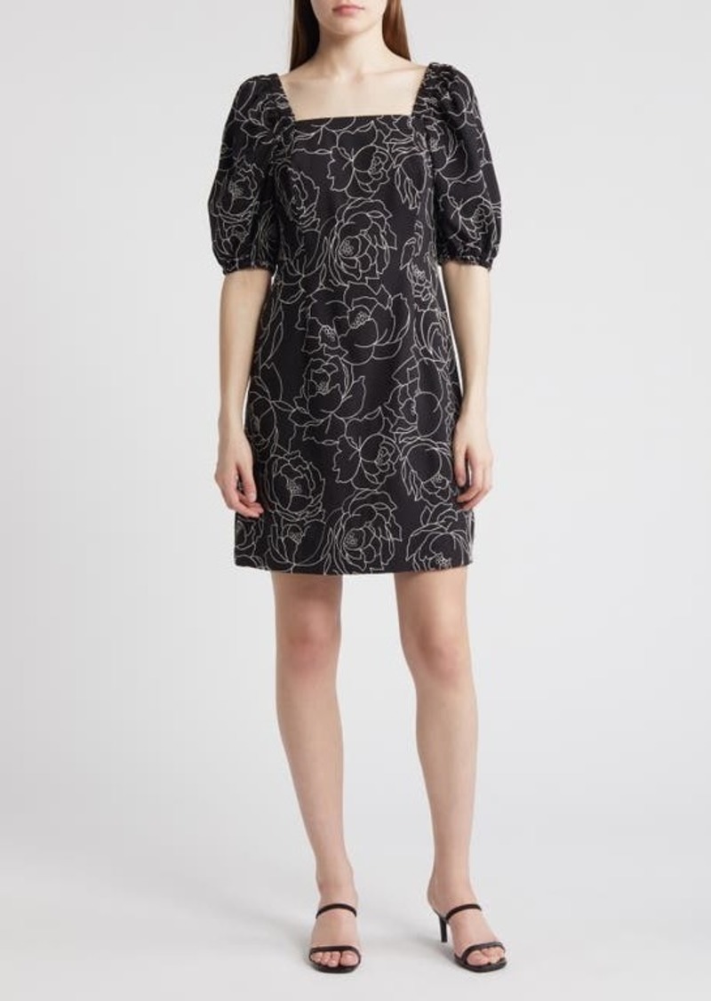 Anne Klein Floral Embroidered Puff Sleeve Shift Dress