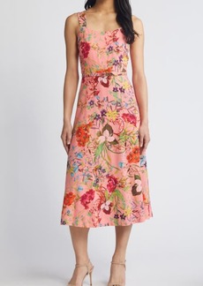Anne Klein Floral Linen Blend A-Line Dress