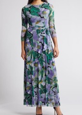 Anne Klein Floral Print Mesh Maxi Dress