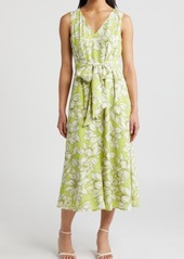 Anne Klein Floral Print Tie Waist Sleeveless Midi Dress