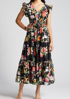 Anne Klein Floral Tiered Cotton Maxi Dress