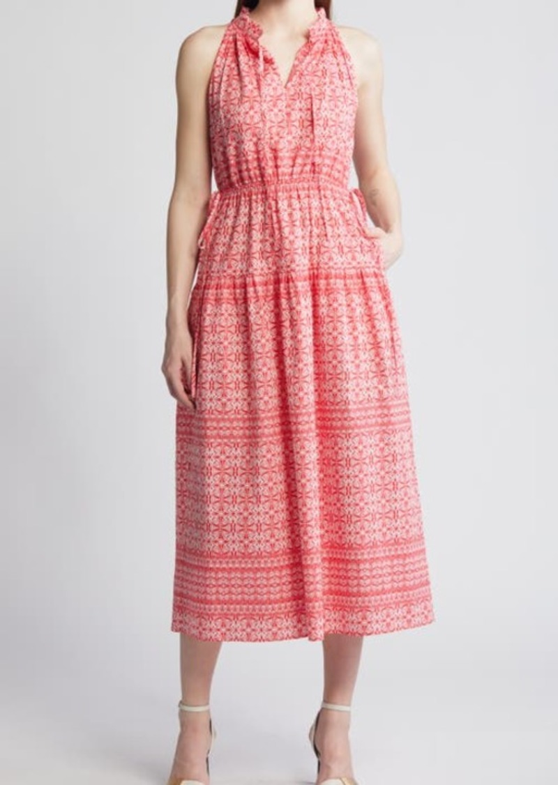 Anne Klein Geo Print Tiered Sleeveless Cotton Midi Dress