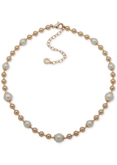 "Anne Klein Gold-Tone & Imitation Pearl Beaded Collar Necklace, 16"" + 3"" extender - Crystal"