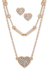 Anne Klein Gold-Tone 2-Pc. Set Pave Crystal Heart Pendant Necklace & Earrings - Crystal