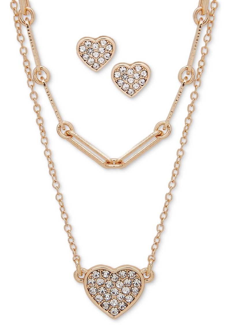 Anne Klein Gold-Tone 2-Pc. Set Pave Crystal Heart Pendant Necklace & Earrings - Crystal