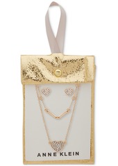 Anne Klein Gold-Tone 2-Pc. Set Pave Crystal Heart Pendant Necklace & Earrings - Crystal