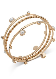 Anne Klein Gold-Tone 3-Pc. Set Crystal & Imitation Pearl Bangle Bracelets - Pearl