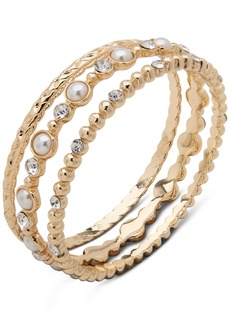 Anne Klein Gold-Tone 3-Pc. Set Crystal & Imitation Pearl Bangle Bracelets - White