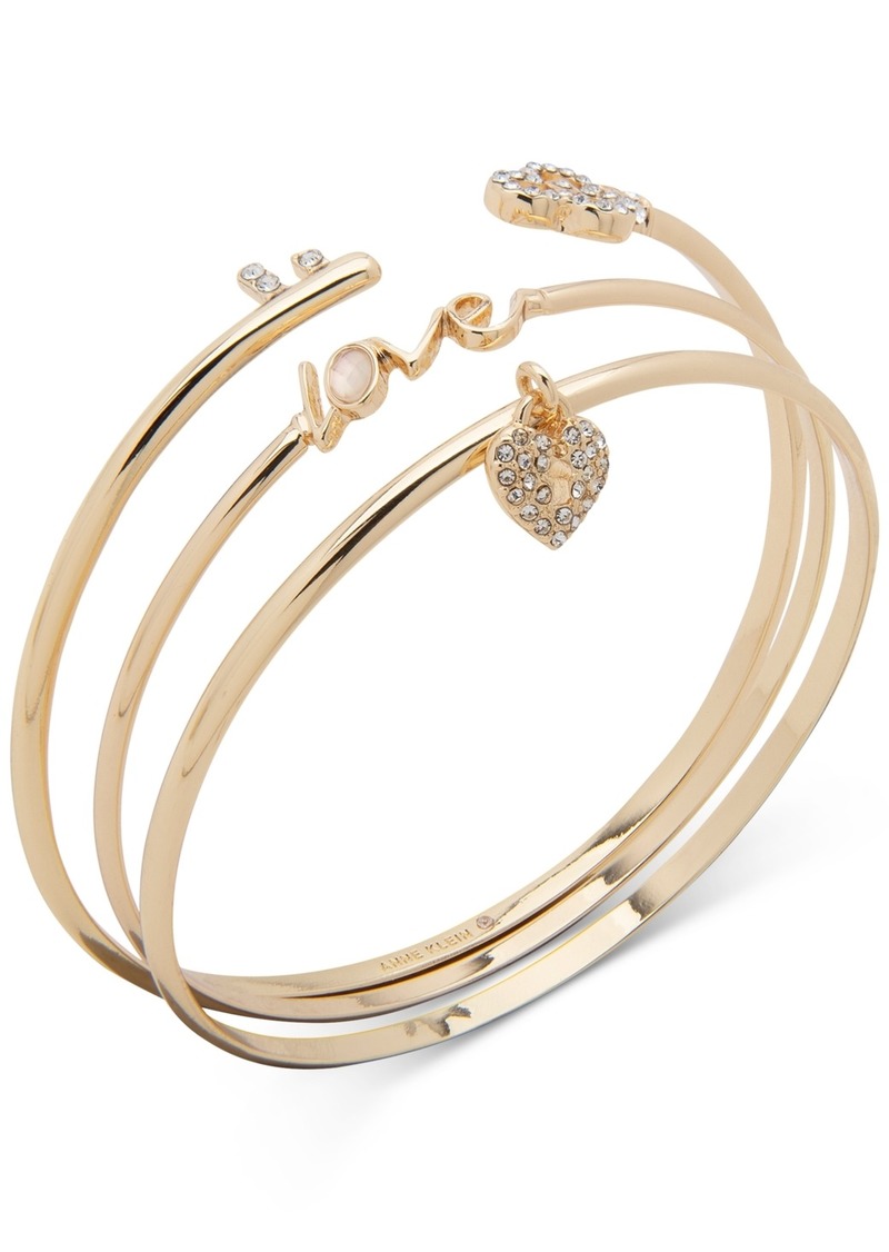 Anne Klein Gold-Tone 3-Pc. Set Pave & Stone Love Bangle Bracelets - Crystal