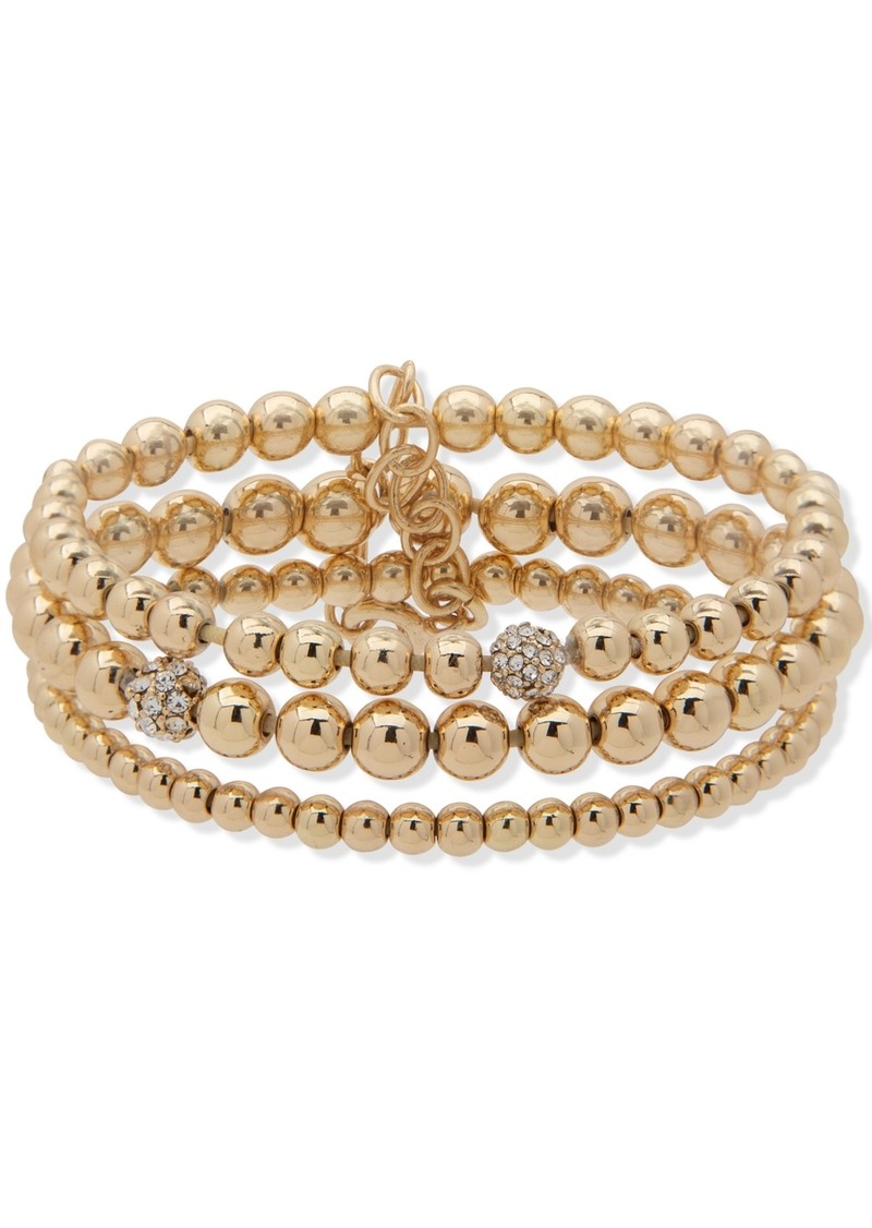 Anne Klein Gold-Tone 3-Pc. Set Pave Fireball & Beaded Stretch Bracelets - Gold