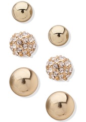 Anne Klein Gold-Tone 3-Pc. Set Pave Stud Earrings - Gold