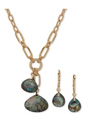 Anne Klein Gold-Tone Abalone Pendant Necklace & Drop Earrings Set - Abalone