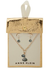 Anne Klein Gold-Tone Abalone Pendant Necklace & Drop Earrings Set - Abalone