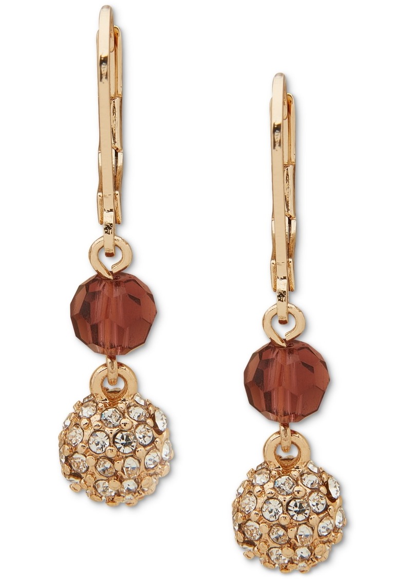 Anne Klein Gold-Tone Bead & Pave Fireball Drop Earrings - Burgandy