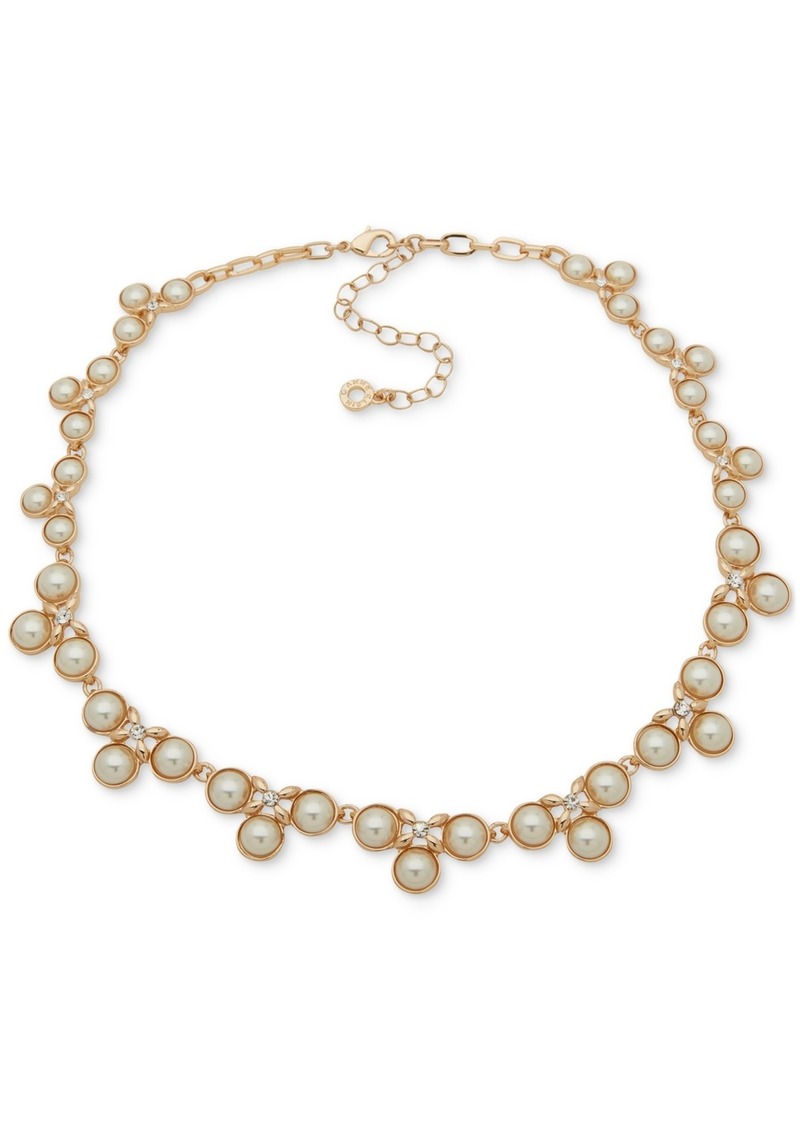 "Anne Klein Gold-Tone Beaded Fancy Collar Necklace, 16"" + 3"" extender - Crystal"