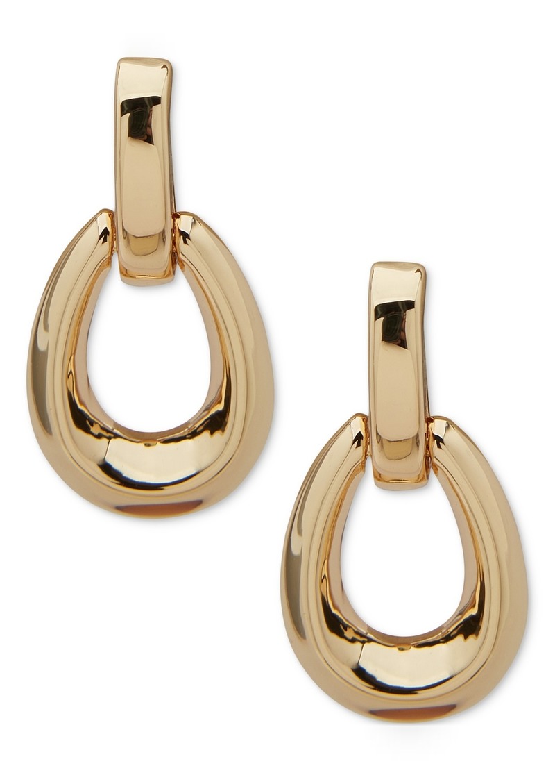Anne Klein Gold-Tone Bevel Open Oval Drop Earrings - Gold