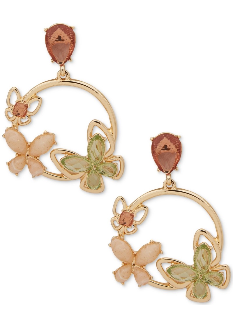 Anne Klein Gold-Tone Butterfly Motif Drop Earrings - Multi