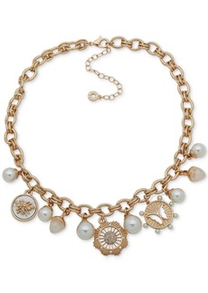 "Anne Klein Gold-Tone Charm Frontal Necklace, 16""+ 3"" extender - Pearl"