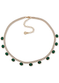 "Anne Klein Gold-Tone Clear & Color Crystal Statement Necklace, 16"" + 3"" extender - Green"