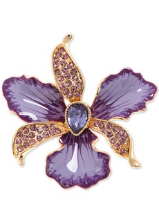 Anne Klein Gold-Tone Colored Crystal Orchid Pin - Purple