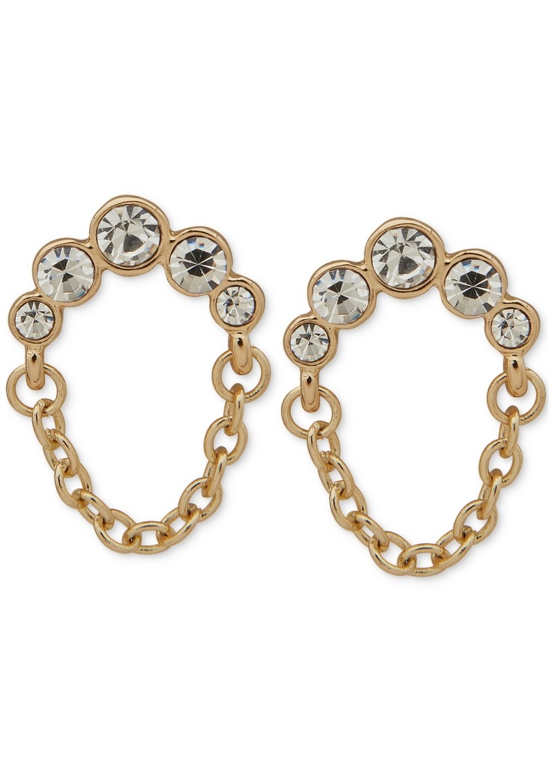 Anne Klein Gold-Tone Crystal & Chain Drop Earrings - Crystal