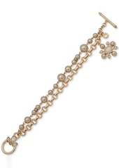 Anne Klein Gold-Tone Crystal & Color Imitation Pearl Flower Charm Double-Row Flex Bracelet - Pearl