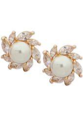 Anne Klein Gold-Tone Crystal & Imitation Pearl E-z Comfort Clip-On Halo Stud Earrings