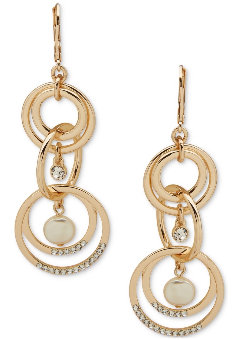 Anne Klein Gold-Tone Crystal & Imitation Pearl Linked Linear Drop Earrings - Crystal