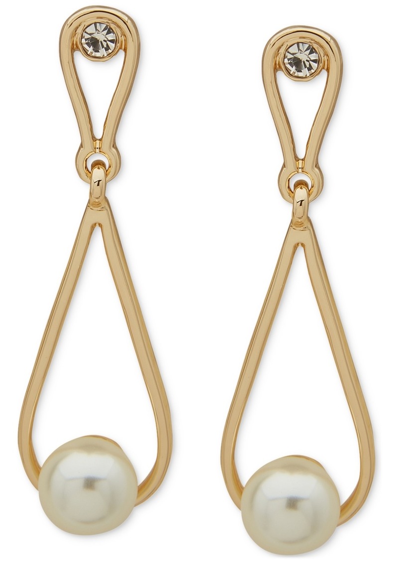Anne Klein Gold-Tone Crystal & Imitation Pearl Open Drop Earrings - Crystal
