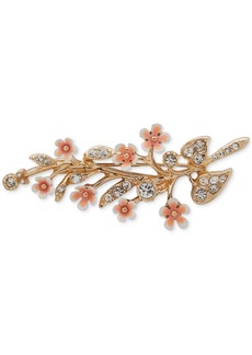 Anne Klein Gold-Tone Crystal & Pink Flower Sprig Pin - Ivory