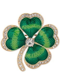 Anne Klein Gold-Tone Crystal 4-Leaf Clover Pin - Green