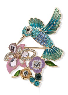 Anne Klein Gold-Tone Crystal Hummingbird & Flower Pin - Multi