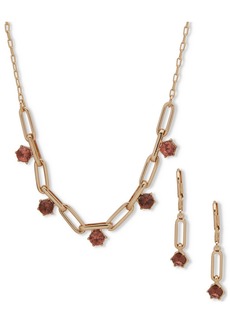 Anne Klein Gold-Tone Crystal Link Frontal Necklace & Drop Earrings Set - Multi