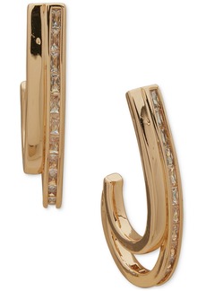 "Anne Klein Gold-Tone Crystal Two Row Medium C Hoop Earrings, 1"" - Gold"