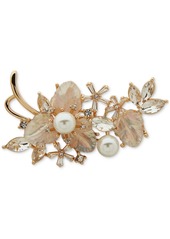 Anne Klein Gold-Tone Cubic Zirconia & Mother-of-Pearl Flower Pin - White