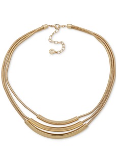 "Anne Klein Gold-Tone Curved Bar Layered Collar Necklace, 16"" + 3"" extender - Gold"