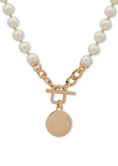 "Anne Klein Gold-Tone Disc Imitation Pearl Beaded 16"" Pendant Necklace - Crystal"