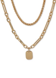 "Anne Klein Gold-Tone Dog Tag Layered Pendant Necklace, 16"" + 3"" extender - Gold"