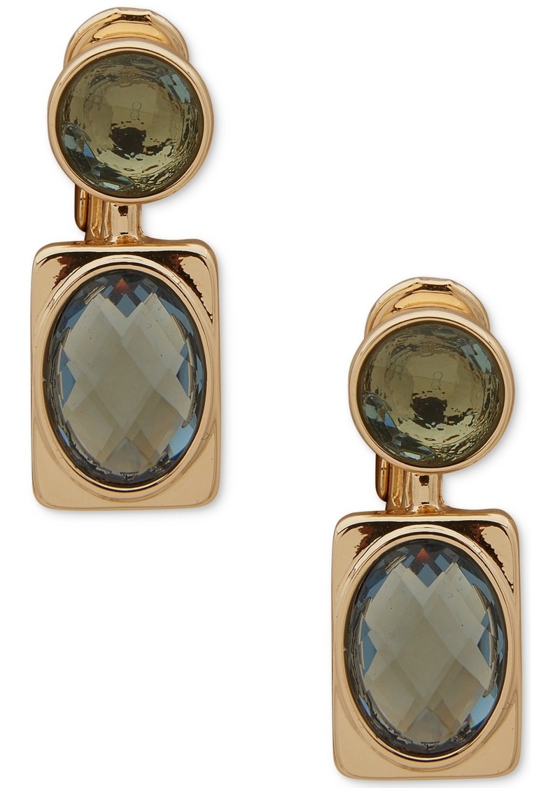Anne Klein Gold-Tone Double Stone Clip-On Drop Earrings - Multi