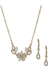 "Anne Klein Gold-Tone Floral Cluster Drop Earrings & Pendant Necklace Set, 16"" + 3"" extender - White"