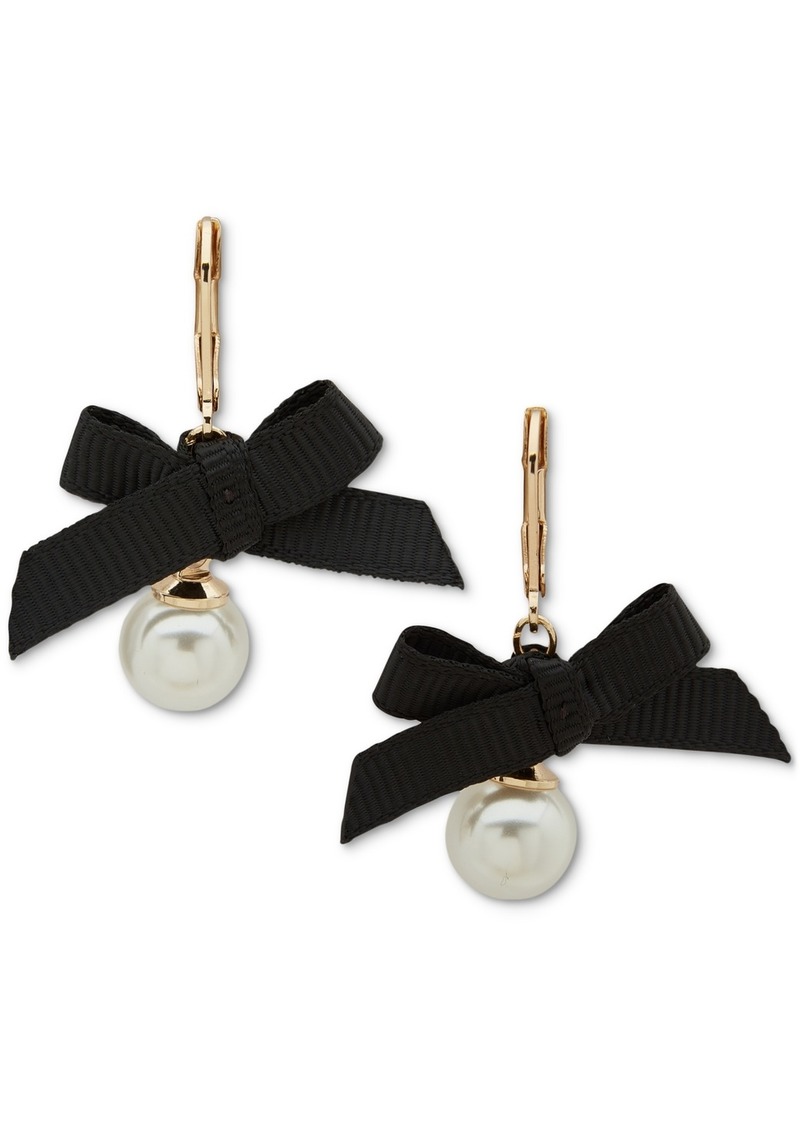 Anne Klein Gold-Tone Imitation Pearl & Black Bow Leverback Drop Earrings - Pearl