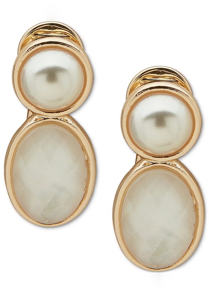 Anne Klein Gold-Tone Imitation Pearl & Mother-of-Pearl Clip-On Button Earrings - Pearl