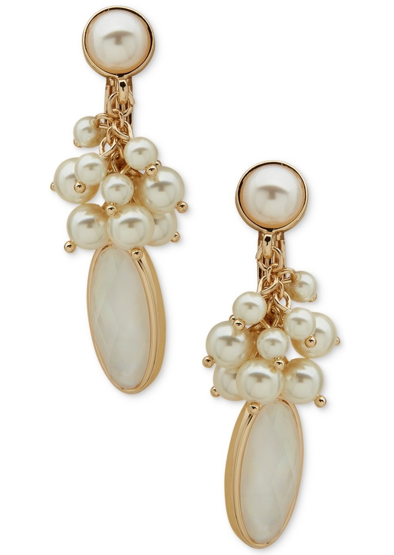 Anne Klein Gold-Tone Imitation Pearl & Mother-of-Pearl Clip-On Drop Earrings - Pearl