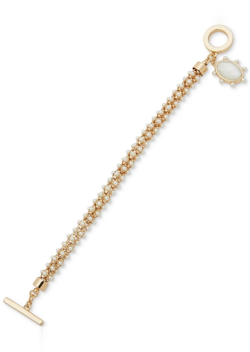 Anne Klein Gold-Tone Imitation Pearl & Mother-of-Pearl Flex Bracelet - Pearl